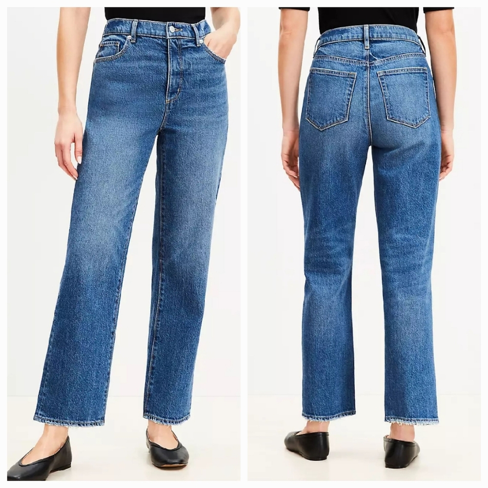 Loft The Straight High Rise Shadow Stripe Jeans 27 Waist NEW